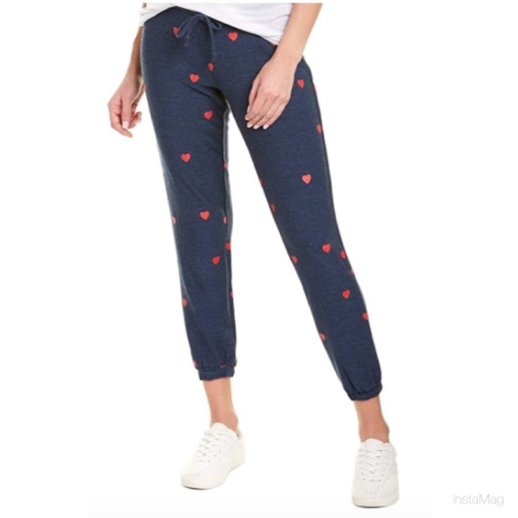 CHASER Blue Cozy Joggers with Tiny Red Hearts Print - Picture 2 of 9